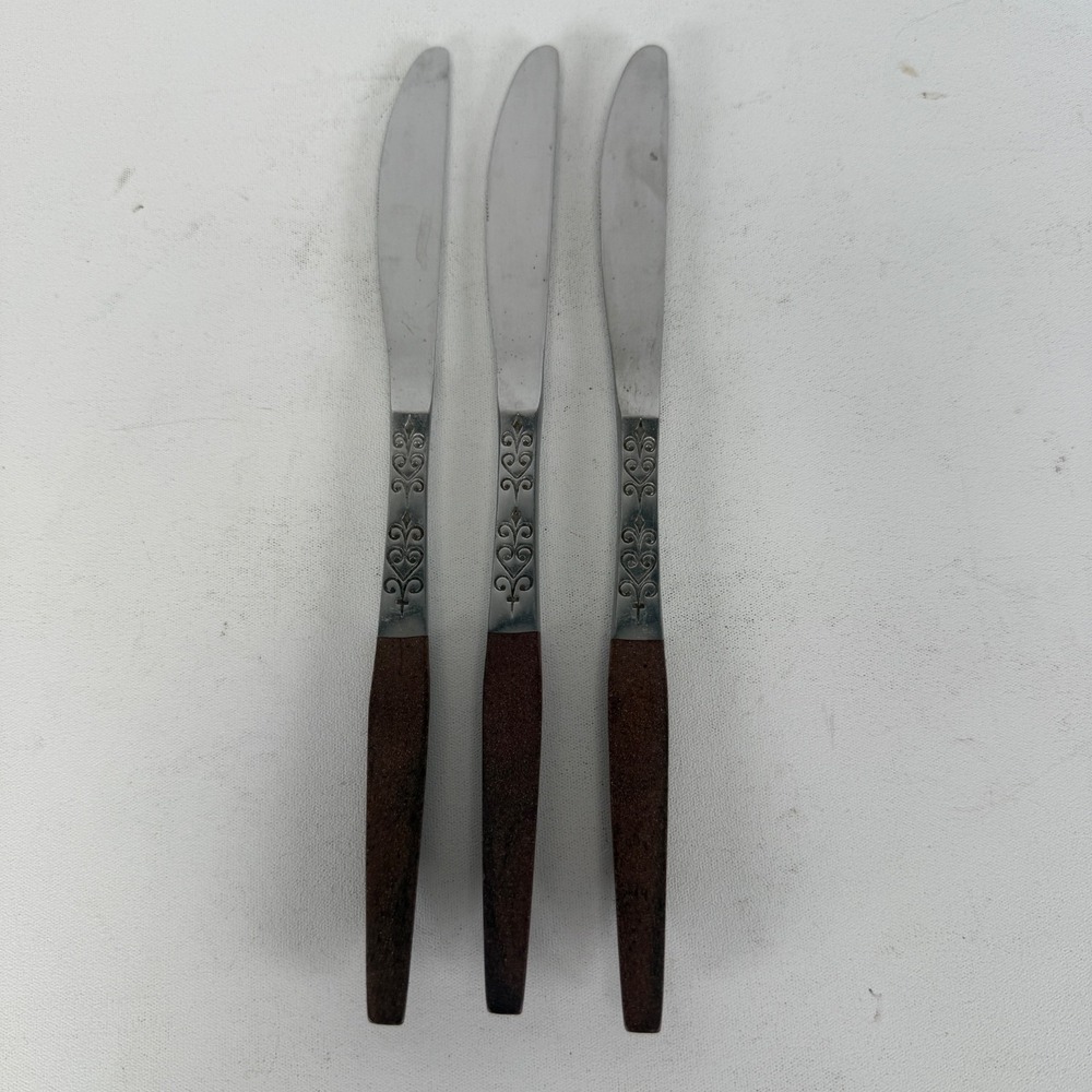 VTG Interpur Stainless Flatware 3 Pcs BUTTER KNIFE 8 3/4" Brown Canoe Wood Japan